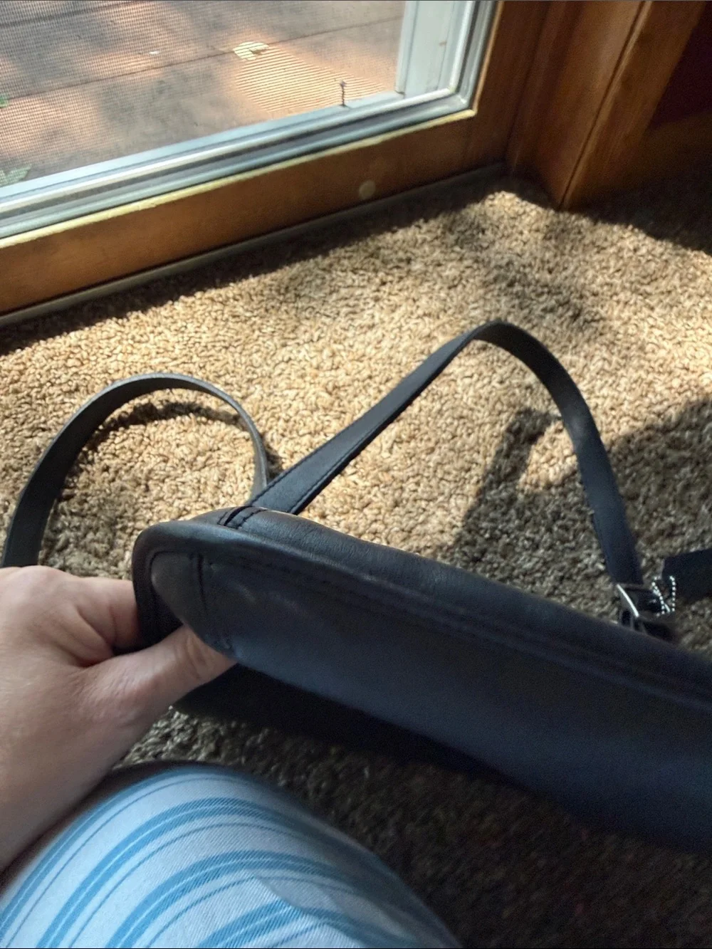 Coach Black Leather Messenger Bag with Adjustable Strap
